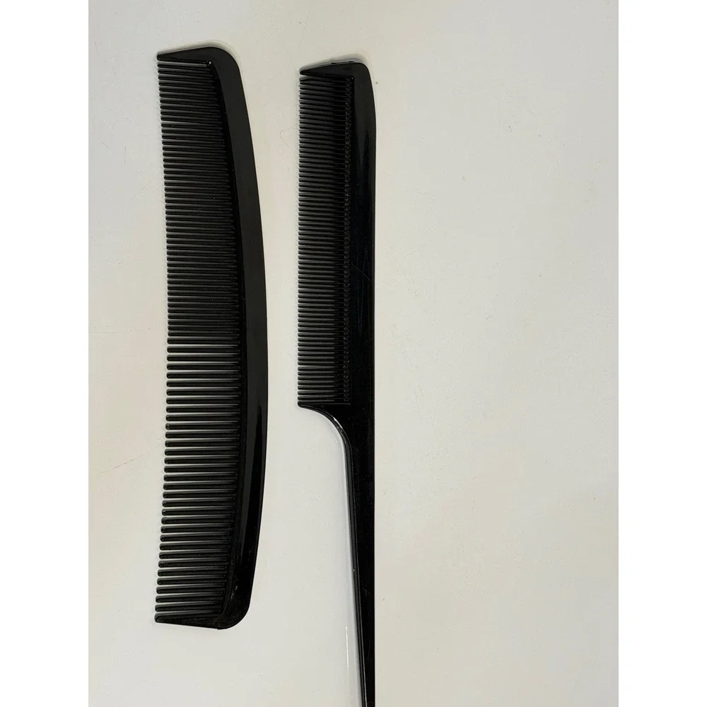 VTG Professional Hair Styling Combs Black Plastic Rat Tail Barber Set 2pc‎ 8in